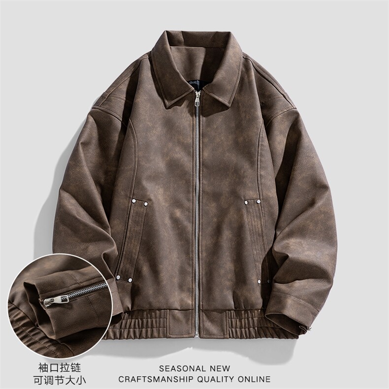 新款现货户外夹克男翻领纯色上衣皮衣外套A157B-J2518-特P85,男装夹克,电商A157B