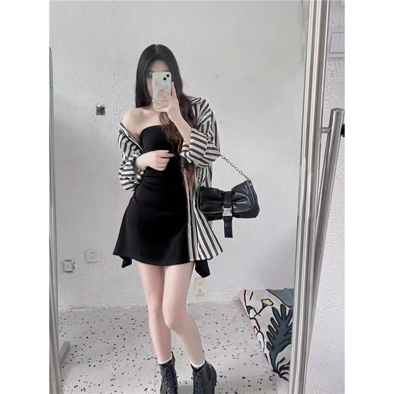 2025夏季薄款森系复古黑色辣妹条纹衬衫女休闲慵懒风新款衬衣潮,男装衬衫,星座1210-1