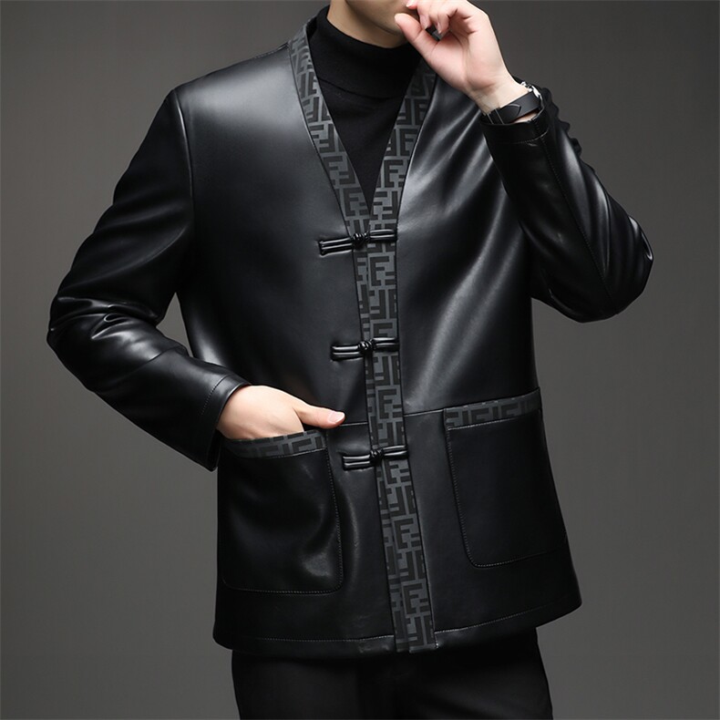 秋冬服中式皮衣男秋冬高端加绒加厚休闲外套皮夹克9255P180,男装夹克,星座1602B（原101B-1）