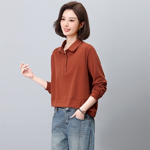 休闲翻领卫衣女春秋款2025新款宽松洋气中年妈妈薄款时尚遮肚上衣图片