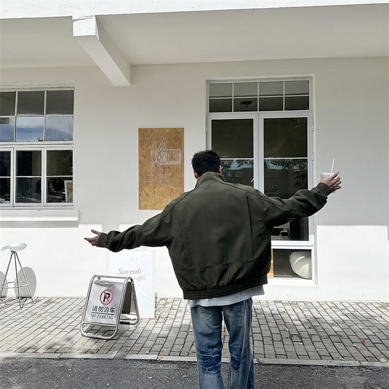 秋季2025老钱风抖音纯色休闲立领夹克店主风A236-82522-P130,男装夹克,电商A236