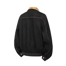 得物品质秋款男牛仔夹克衫刺绣格子领拼接宽松外套JK1041P85，男装工装外套，星座1013-1