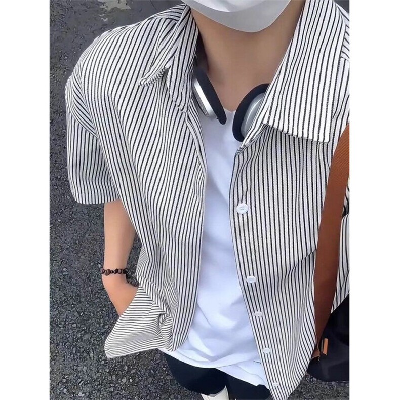 新款夏日条纹短袖衬衫款男女同款运动休闲打底衫外套C73,男装T恤,星座1116A（原606A-3）