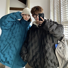 1情侣定制面料港风半高领棉服大码M-5XL棉服外套男8707P125控168，男装棉衣，星座226-2