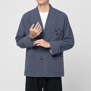 2021春秋季日系复古亚麻夹克男宽松复古刺绣外套6005-J图片