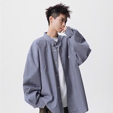 港风秋款男衬衫条纹格子宽松休闲衬衣c06P50，男装衬衫，星座1013-1