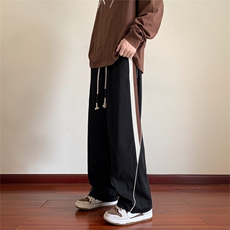 秋季新款潮牌拼接运动休闲针织条纹裤直筒拖地裤男2310-P55，男装休闲裤，电商C305A