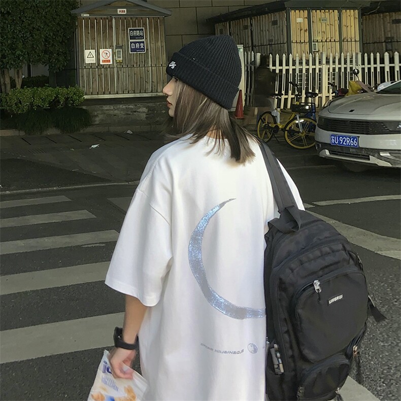 夏季反光月亮短袖大码T恤男宽松青年半袖上衣情侣 A071-9006-P30图片