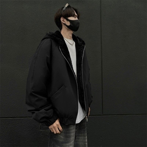 xz514-817-P115 新款上架【座山雕】加绒连帽加厚棉服黑灰墙图片