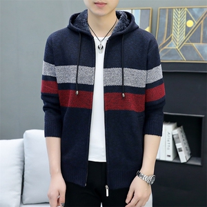 品质好秋冬季新款男士休闲连帽毛衣外套百搭加绒夹克8809-P37元,男魔雅声套装搭配图片