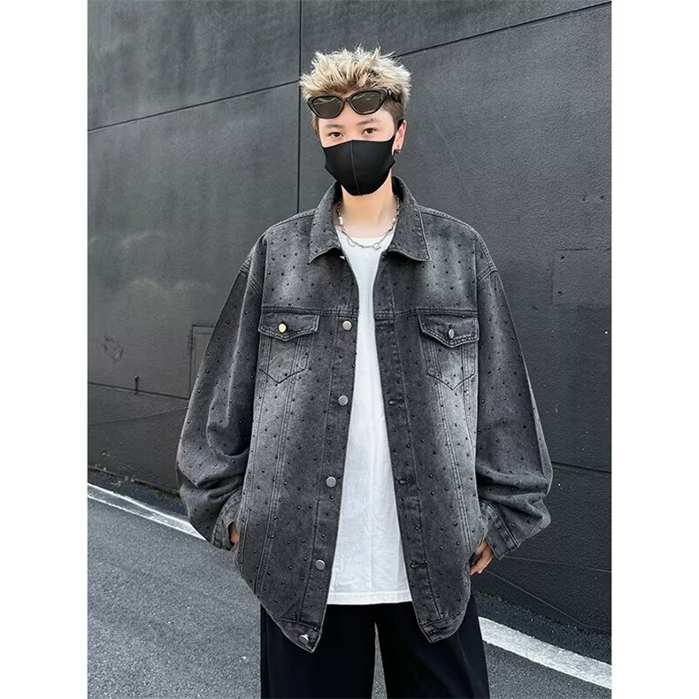 做旧牛仔外套男女复古水洗翻领工装夹克痞帅短款褂子2557P95，男装工装外套，星座410-2