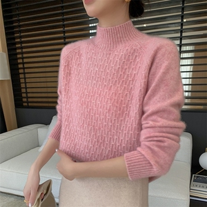 2024秋冬新款羊绒女士华夫格半高领35%羊绒衫图片