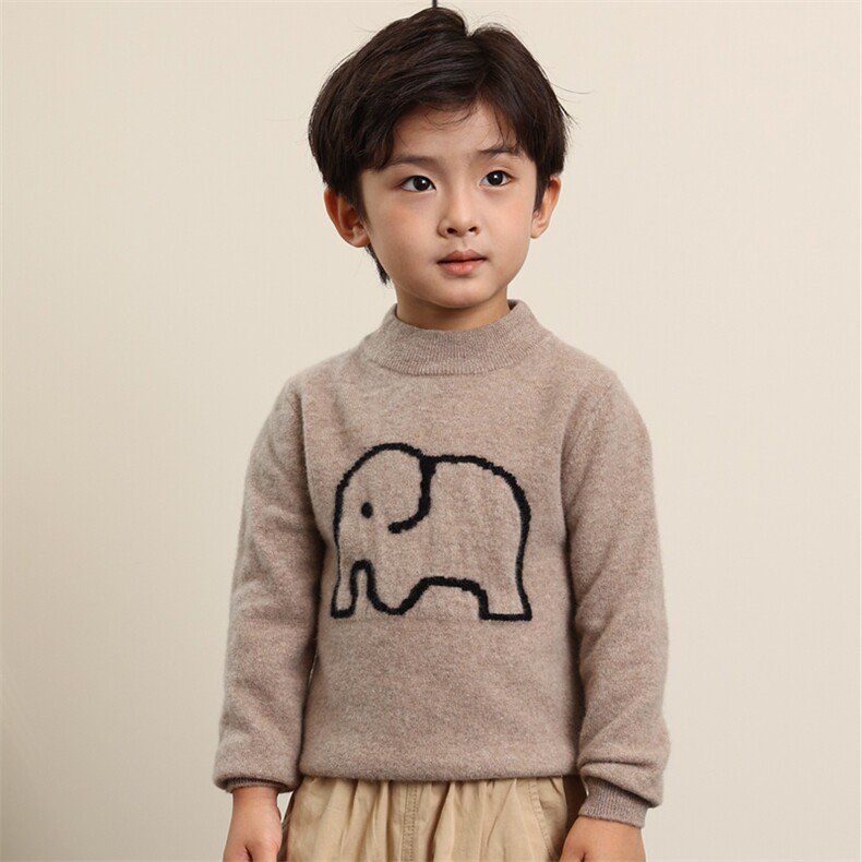 时尚男女童羊毛衫可爱大象图案简约百搭秋冬必备，童装儿童羊毛衫，冰晶童装
