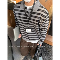 高端款男士秋冬季套头毛衣针织衫polo翻领毛衣复古条纹上衣，男装针织衫/毛衣，星座1210-1