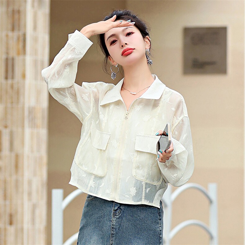 洋气减龄衬衫防晒衣薄外套女2024春夏新款宽松百搭空调衫夹克上衣,女装防晒衣,美静678
