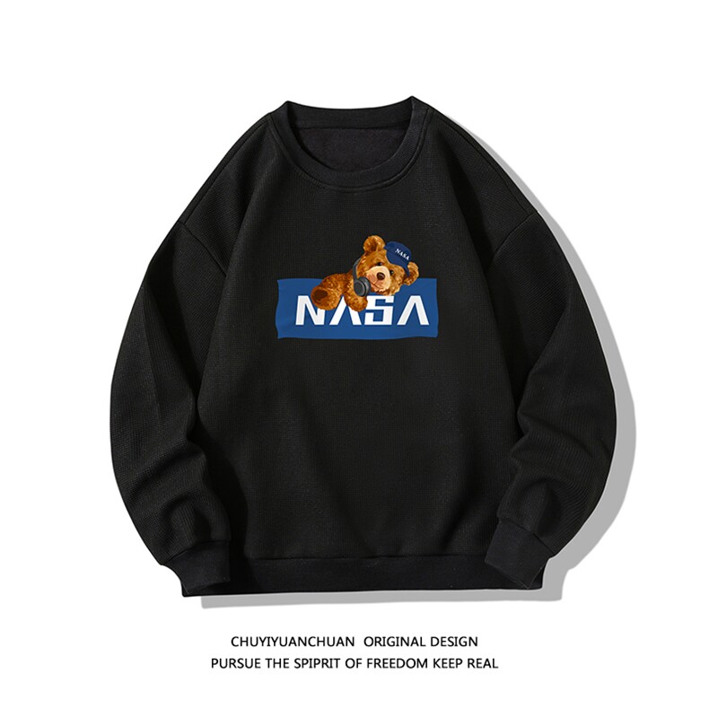 NASA华夫格卫衣圆领卫衣长袖t恤男外套白底HW76247-P30加绒款P40,男装卫衣,电商A040A