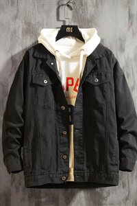 2019冬季新款日系休闲大码男加绒加厚宽松牛仔外套棉衣J1211-P85图片