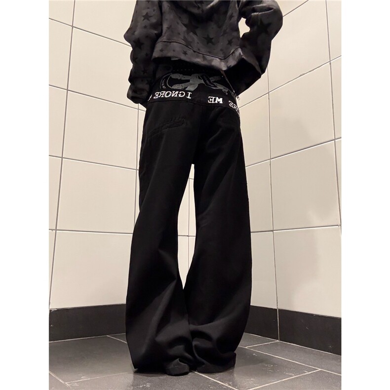 美式复古标语字母拼接牛仔裤男女辣妹宽松bf慵懒风弯刀裤潮NZ60,男装牛仔裤,星座516A