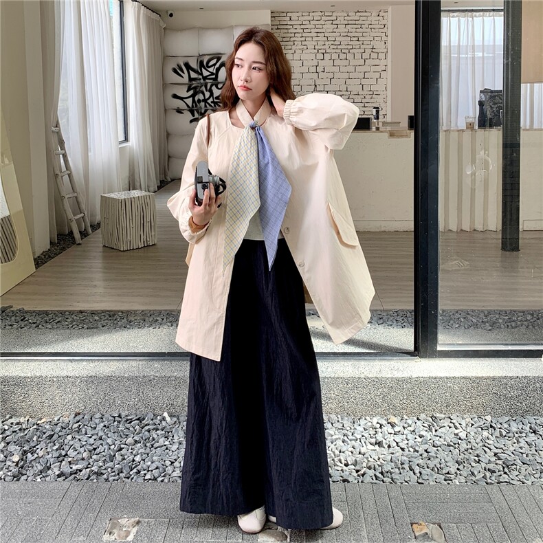 浅黄色韩系松弛感休闲风衣外套女2025秋季新款气质减龄超好看大衣,女装风衣,蝶眷