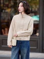 2026春装新款简约摩登时尚复古皮衣外套，女装皮衣，魅丽静蓝