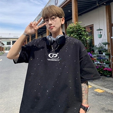 量大优供抖音视频支持得物配合二开美式满天星亮片短袖T恤MTX198，男装T恤，电商A486