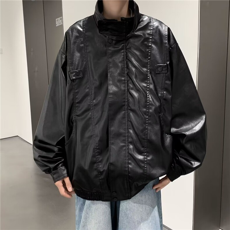 春秋机车PU皮衣外套男士痞帅ins潮流帅气休闲翻领复古AM67-P62,男装皮衣,星座1109-3