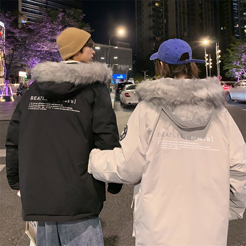 数据款现货连帽大毛领刺绣大口袋情侣学生中长款加厚白鸭绒羽绒服,男装羽绒服,星座301D-4(原星座1004-4）