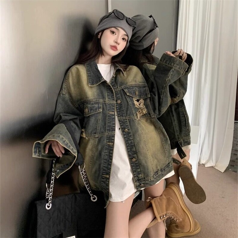 新款复古做旧破洞牛仔外套女春秋美式宽松炸街夹克上衣L88399-p65,男装夹克,星座1008