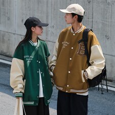 主推情侣装秋拼接毛巾绣棒球服呢料夹克外套潮G1016P108女类，男装夹克，电商A339