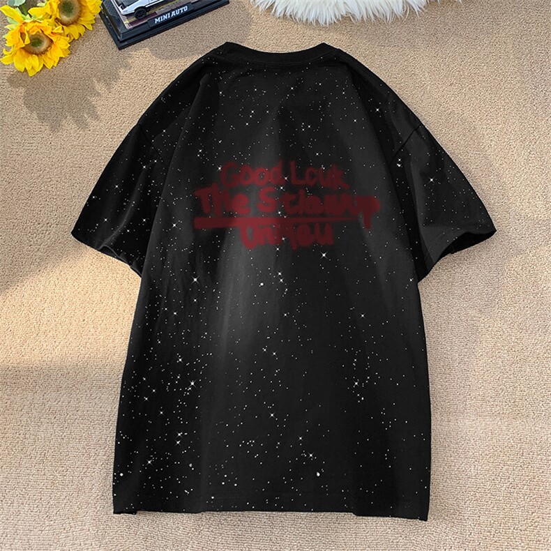 量大优供抖音视频支持得物配合二开美式满天星亮片短袖T恤MTX581,男装T恤,电商A486-1