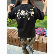 美式高街刺绣花卉短袖t恤女夏季2025新款宽松小众设计感半袖上衣，男装T恤，星座1210-1