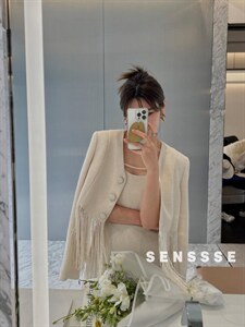 [现货] 流苏小香风外套女2022年春季新款V领短款上衣,其它,SENSSSE