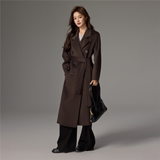 2025舒适百搭简约秋冬新款长款翻领韩版大衣，女装双面呢大衣，荣图大衣