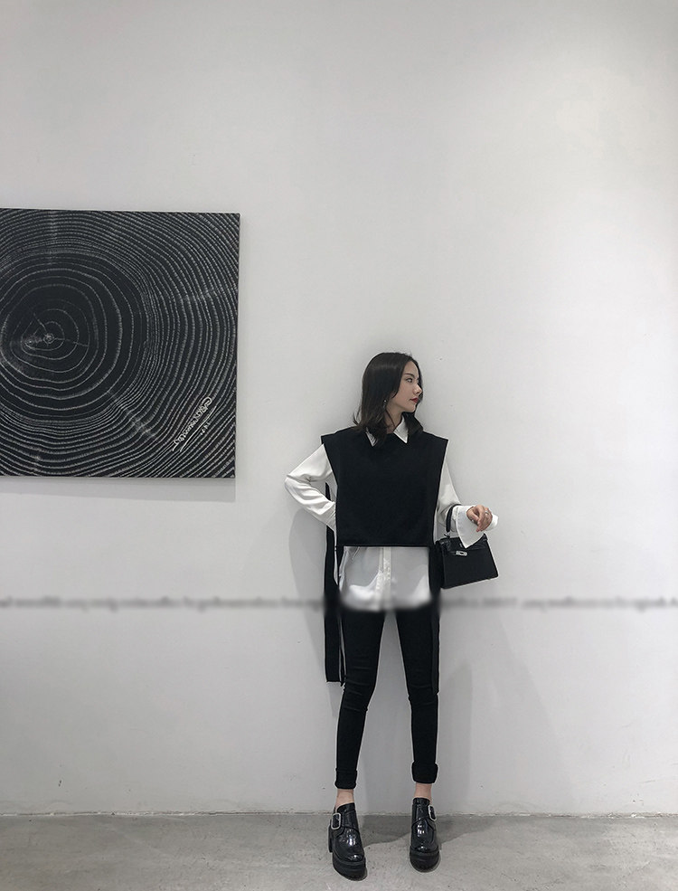 设计感飘带针织马甲背心女宽松短款叠穿衬衫羊毛无袖毛衣坎肩外搭,女装马甲,洁纯羊绒