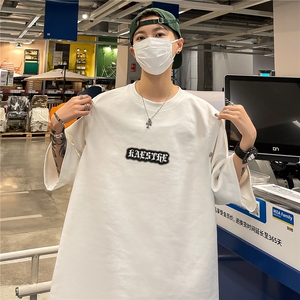 港风夏装新款麂皮绒印花可拆卸圆领宽松短袖T恤男背心潮 D286 P38图片