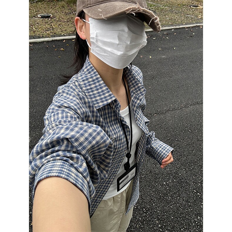 长袖衬衣男夏季新品港风宽松大码青年蓝色格子衬衫CS279-P40,男装衬衫,星座301C-5