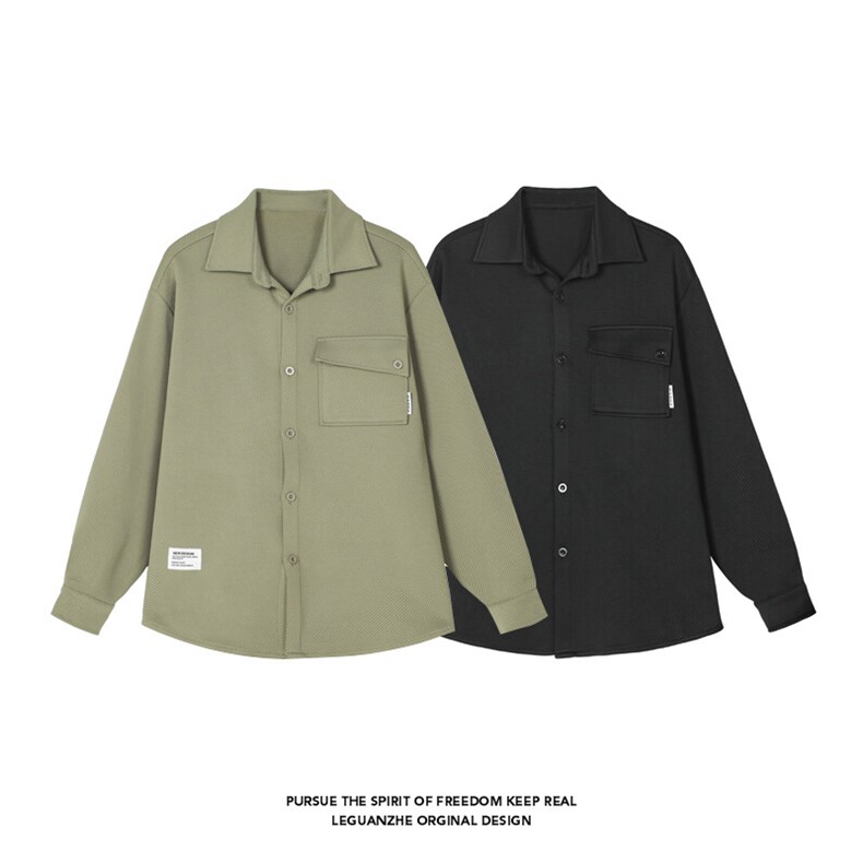 美式重磅衬衫男生春秋季中性风叠穿雅痞潮牌宽松大码长袖衬衣外套，男装衬衫，电商A022