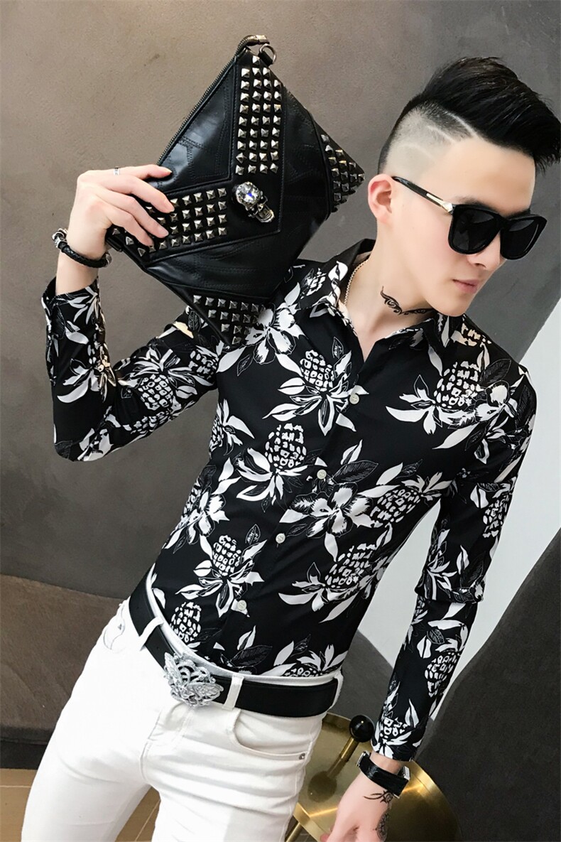 312A-741-P50新款秋冬季个性印花衬衫发型师夜场工装服衬衣,男装衬衫,星座312A-5