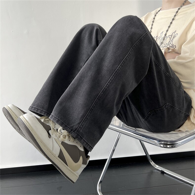 港风街头宽松直筒休闲潮流百搭抽绳男女牛仔裤H023p45四季有货,男装牛仔裤,星座224-1