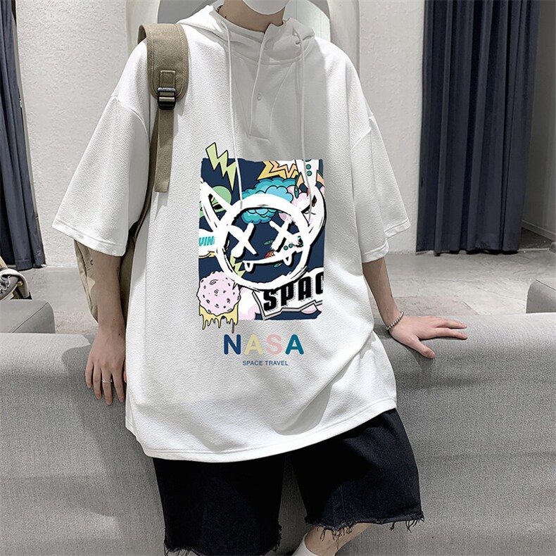 LD54275-P45NASA连帽短袖t恤男大码胖子带帽五分袖中袖,男装T恤,电商A040