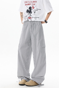 8XL-M 复古蓝色格子裤男垂感拖地遛弯裤直筒冰丝阔腿裤 K9129P58图片