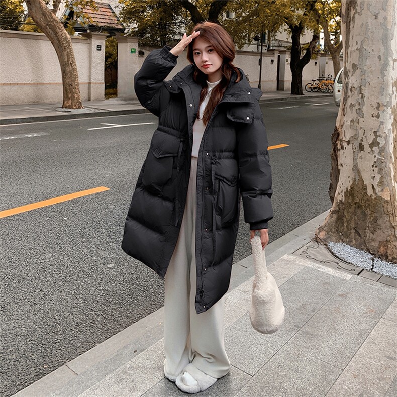 新款冬季保暖羽绒服女长款修身显瘦收腰外套,女装羽绒服,鑫慧