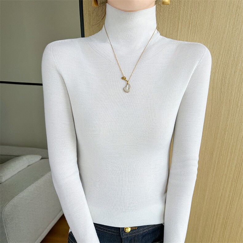 扬子纱无缝轻薄~精纺100%纯羊毛衫女显瘦堆堆领基础针织打底毛衣，女装针织衫/毛衣，更慕羊绒