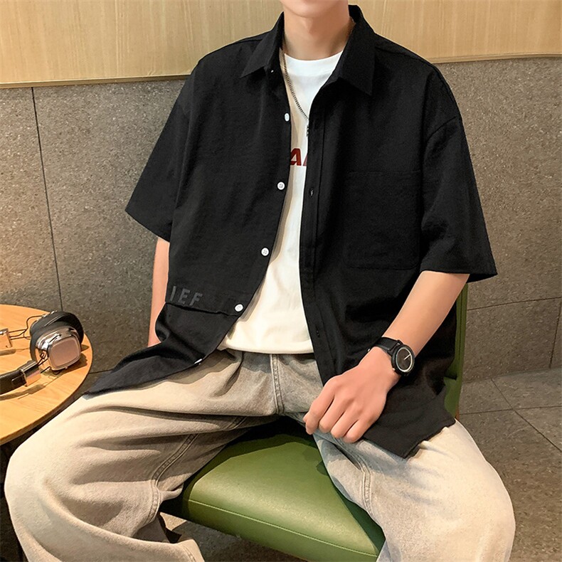 24年港风夏款工装纯色宽松短袖衬衫男CS112P38,男装衬衫,星座1204-3