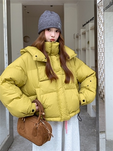 时尚短款羽绒服女2025冬季新款加厚连帽保暖白鸭绒外套图片
