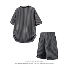 短袖短裤运动套装宽松休闲圆领条纹两件套T3712特P28/DK8699特P27，男装牛仔裤，电商A007