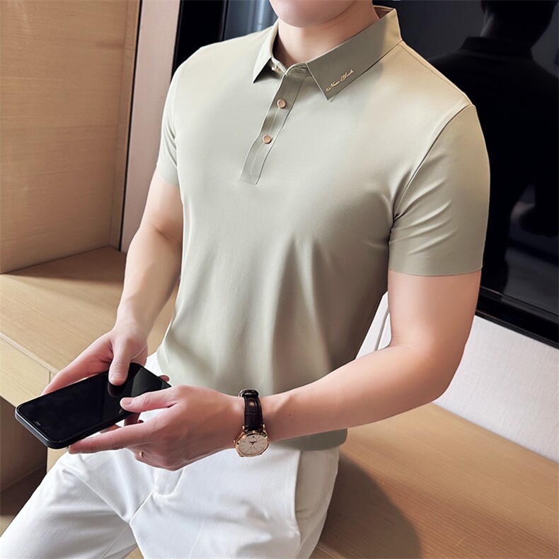 大码品质时尚商务弹力无痕polo衫短袖男士冰丝翻领T恤-T0703-P68，男装T恤，电商D342