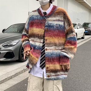 2023冬季新款男圆领长袖毛衣时尚潮流条纹开衫毛衣外套MZ070-P65图片