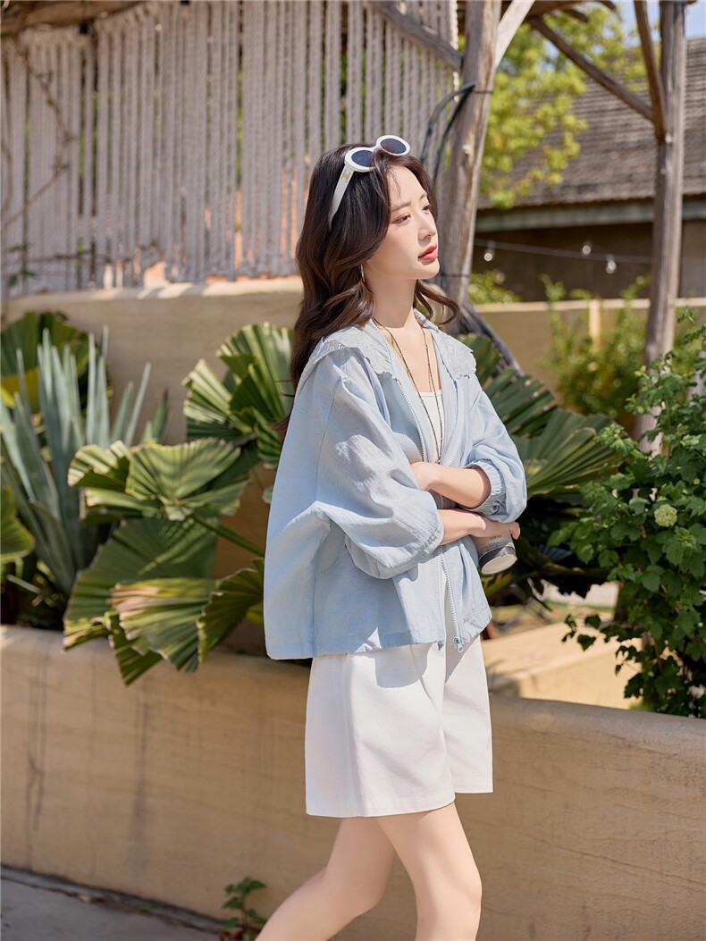 2026夏季新款女轻薄透气麻料蕾丝防晒衣,女装防晒衣,可可小西