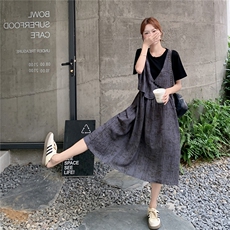 夏季新品复古风拼接假两件连衣裙2C236M206P135K188，女装连衣裙，2C236